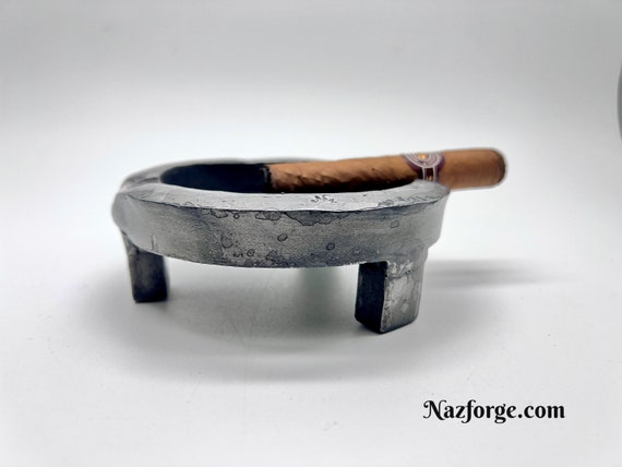 Cigar Ashtray - Hand Forged by Blacksmith - 4.75 inch Diameter with 2Rest Grooves- Iron Stogie Smoke Accessory - Smoker Gift Iron Ashtray