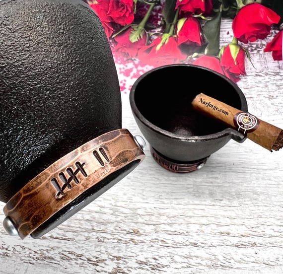 7th Year Copper Anniversary Gift Cigar Ashtray for Husband - 3.75 inches Round -  Cast Iron Stogie Smoke Accessory, Cigarette or Pipe Smoker