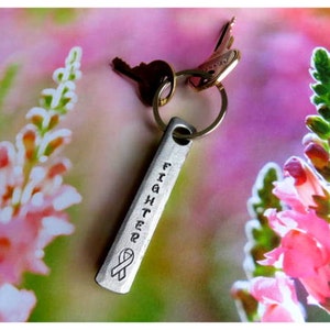 CANCER AWARNESS RIBBON Keychain - Personalization Option Available - Cancer Support  - Hand Forged & Signed by Blacksmith Naz - Personalized