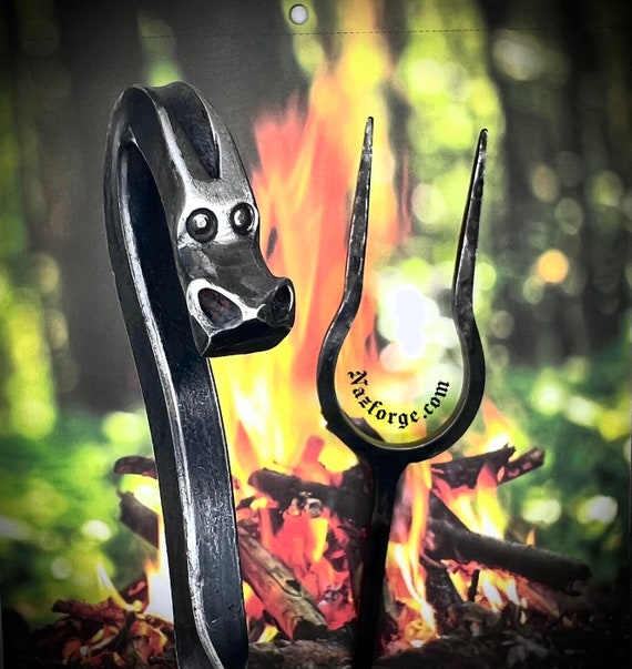 DRAGON GRILLING TOOL - Hand Forged by Blacksmith - Fire Pit Outdoor Grilling Cooking Accessory - Iron Gift for Men - Original Design by Naz