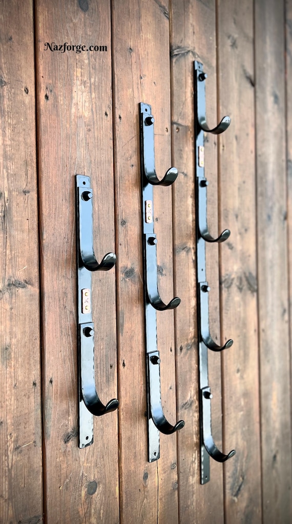 Vertical Coat or Gun Rack - Hand Forged Iron by  Blacksmith Naz -Treated with Black Powder Coat  - Rustic Hooks, Unique Original Design