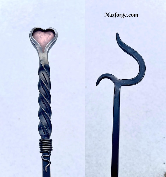 POKER FIRE TOOL Heart Accent - Hand Forged by Blacksmith Naz - One of a Kind Original Gift - 6th Wedding Iron Anniversary Gift Idea