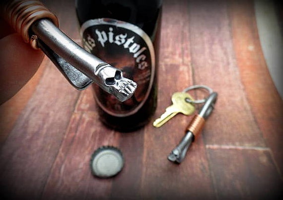 MINI SKULL KEYCHAIN Bottle Opener - Hand Forged and Signed by Blacksmith Naz - Gifts for Groomsmen - Gift for Man Men Boyfriend Brother