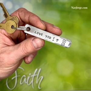 CANCER AWARNESS RIBBON Keychain - Personalization Option Available - Cancer Support - Hand Forged & Signed by Blacksmith Naz - Personalized image 5