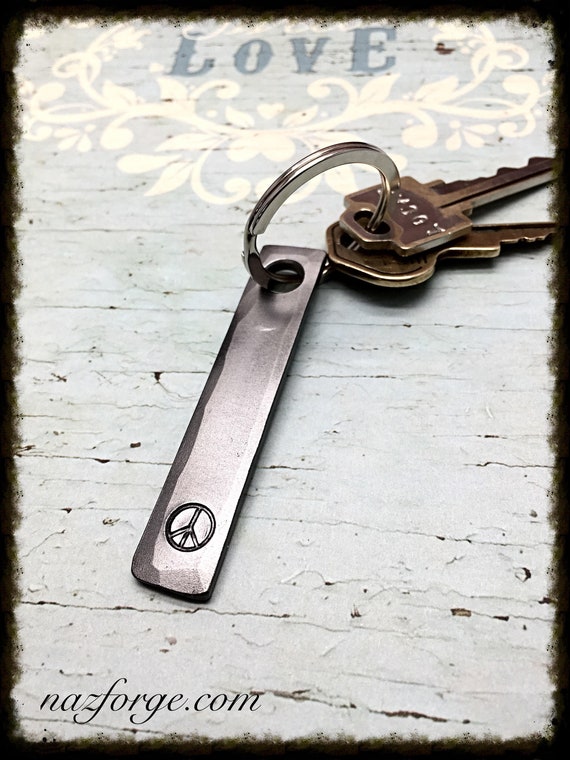 PEACE SIGN KEYCHAIN - Personalized Option Available - Peace - Personalized Gift - Hippie - 60's 70's - Flower Child People - Bohemian - Naz