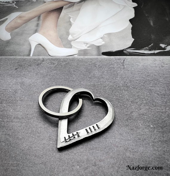 9th Year Wedding Anniversary 9 Tally Marks Iron Keychain Gift Idea for any 9th Anniversary Celebration -  Forged Heart for Husband or Wife