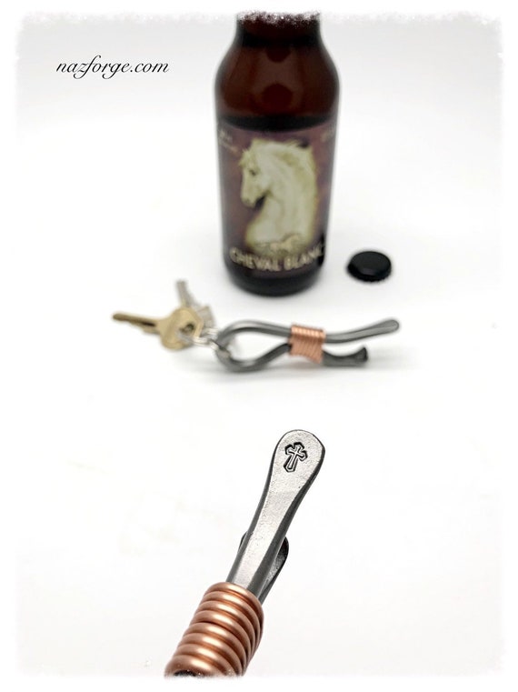 CHRISTIAN CROSS Keychain Bottle Opener -  Personalized Option Available - Original Design by Naz - Gift for Man - Faith Based Gift for Men