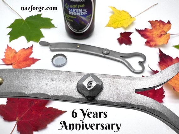 6th Year Anniversary Bottle Opener for Him or Her , 6 Years Iron  Wedding Anniversary, Hand Made Original Gift Idea Forged by Naz