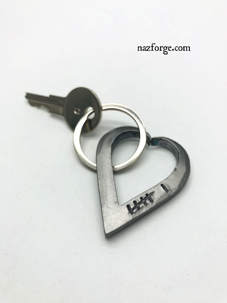 6th Year Wedding Anniversary 6 Tally Marks Iron Keychain Gift Idea for Wife or Husband-Hand Forged Heart for Him or Her-Wedding Themes Sixth image 2