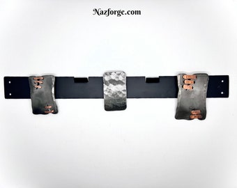 BELT BUCKLE RACK - 5 Hooks Wall Display - Hammer Textured by Blacksmith Naz - Original Design Rustic Buckle Holder