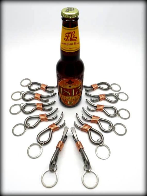 Corporate Gift Set for Men - 12 Keychain Bottle Openers- Personalized Option Available - Hand Forged Gifts, Gift Idea for Company Coworkers