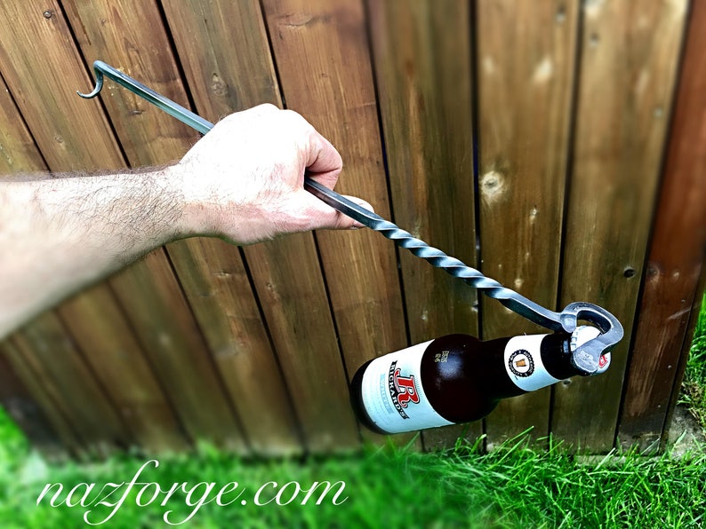 BBQ TOOL Steak Flipper Hook with Bottle Opener - Hand Forged Grill Tool, Pig Tail Meat Turner Outdoor Grilling Cooking Gifts for Men - Man image 1