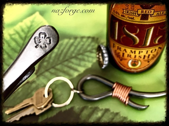SHAMROCK 4 Leaf Clover  Keychain Bottle Opener -  Personalized Option Available - Design by Naz - St-Patrick's - Ireland Irish Gift for Man
