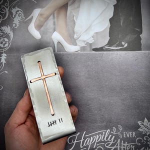 7th Year Wedding Anniversary Copper Gift Idea, Christian Cross with Seven Tally Marks, Table, Desktop -Him Her or Couple,Can be personalized image 5