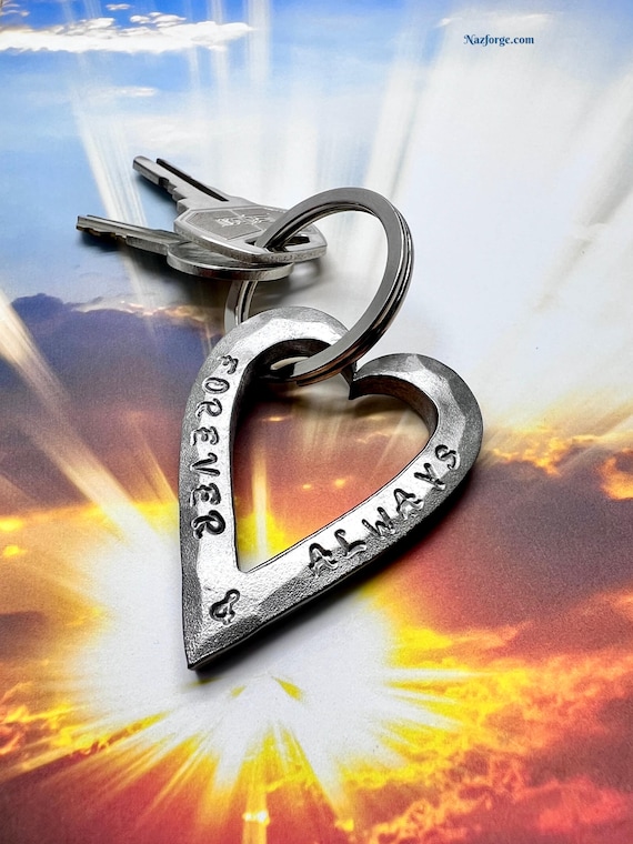 VALENTINES KEYCHAIN Forged Heart by Blacksmith Naz - Personalization Option Available - Gift for Her Him Girlfriend Boyfriend Husband Wife