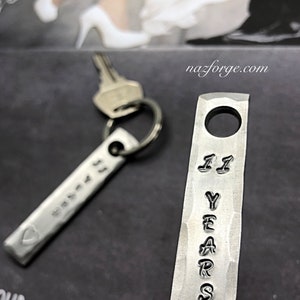 11th Year Steel Wedding Anniversary Keychain Gift for Wife or Husband - 11Years & Heart - Wedding Themes Eleventh - Hand Made for Him or Her