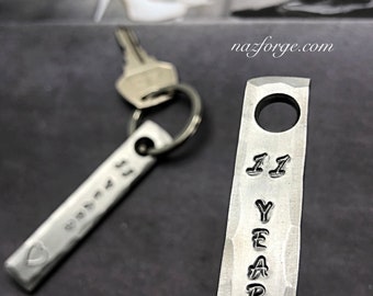 11th Year Steel Wedding Anniversary Keychain Gift for Wife or Husband - 11Years & Heart - Wedding Themes Eleventh - Hand Made for Him or Her