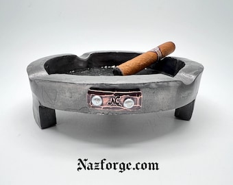 Large Cigar Ashtray - Hand Forged by Blacksmith - 7 inch Diameter with 4 Rest Grooves-Iron Stogie Smoke Accessory - Smoker Gift Iron Ashtray