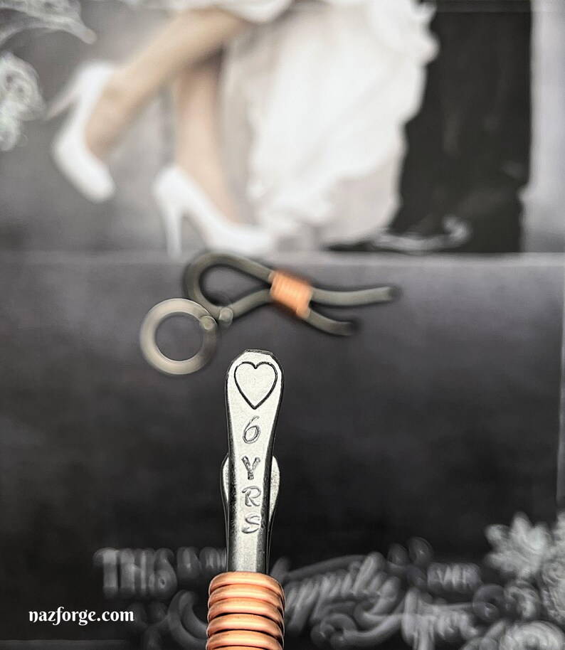 6th Year Wedding Gift Iron Anniversary Keychain Bottle Opener 6 Years & Heart For Couple Him 6 Sixth Wedding Themes Metal Steel image 7