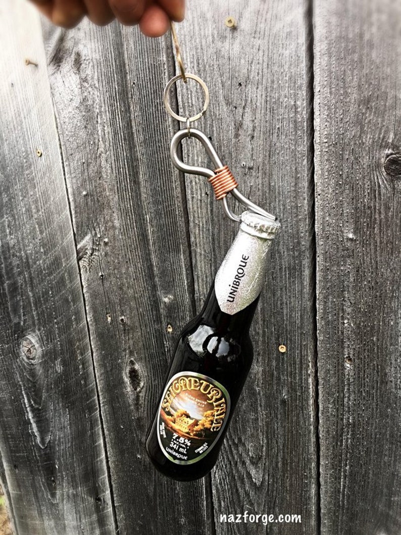 MINI KEYCHAIN Bottle Opener Personalization Option Available Hand Forged and Signed by Blacksmith Naz Gift Idea for Men Husband Brother image 4