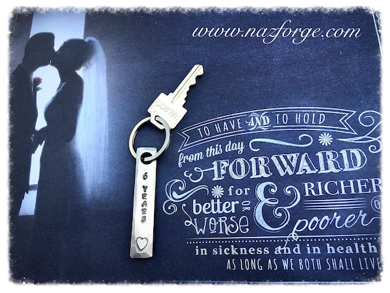 6th Year Iron Wedding Anniversary Keychain Gift Idea for Wife or Husband - 6 Years & Heart - Wedding Themes Sixth Hand Made for Him or Her