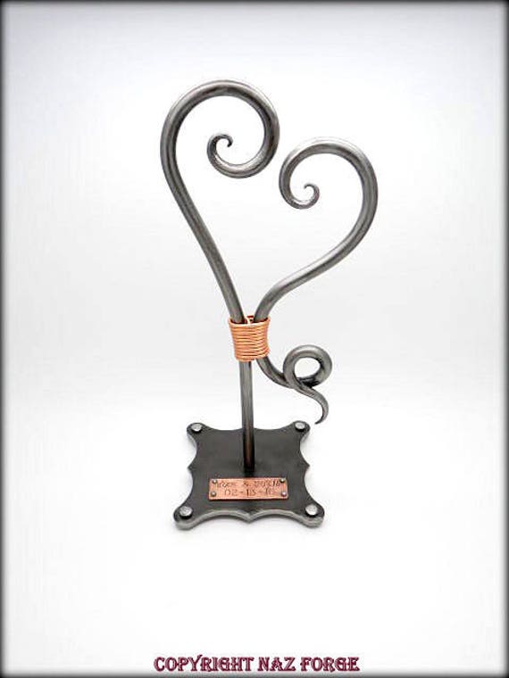 WEDDING ANNIVERSARY GIFT - 6th (Iron) or 11th (Steel) Wedding Themes - Hand Forged Heart Sculpture -Personalized Option - Valentines Gift