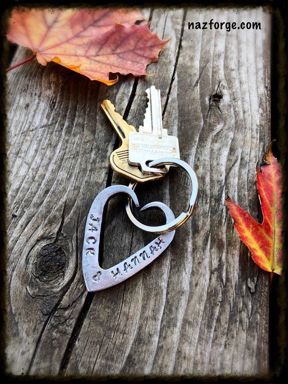 FORGED HEART KEYCHAIN - 6th (Iron) Wedding Anniversary Gift Idea Wife Gifts Girlfriend Couple Hand Made Personalized Option