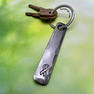 CANCER AWARNESS RIBBON Keychain - Personalization Option Available - Cancer Support - Hand Forged & Signed by Blacksmith Naz - Personalized image 4