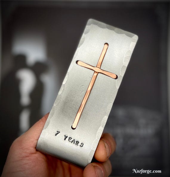 7th Year Wedding Anniversary Copper Gift Idea, Christian Cross, Table, Desktop - 7 Years Gift for Him Her or Couple,Can be personalized