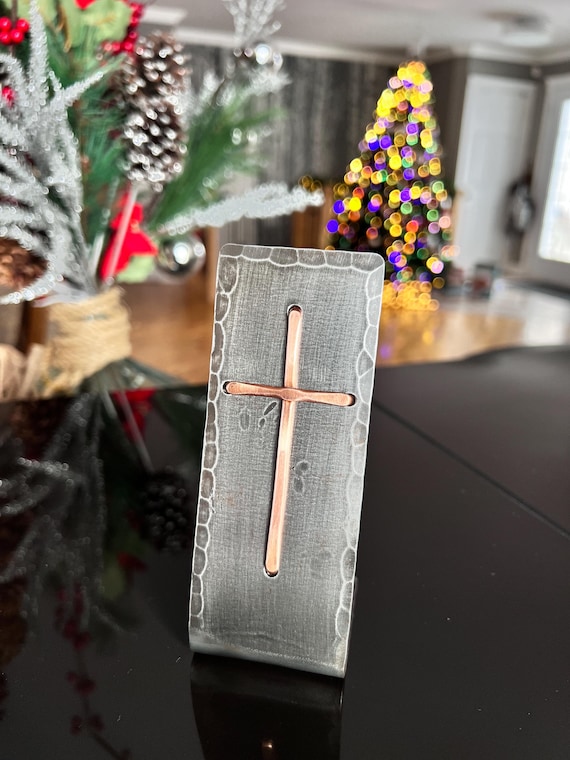 CHRISTIAN CROSS Christmas Gift Idea - Desk or Table Top Decoration - by Blacksmith Naz - Can be personalized