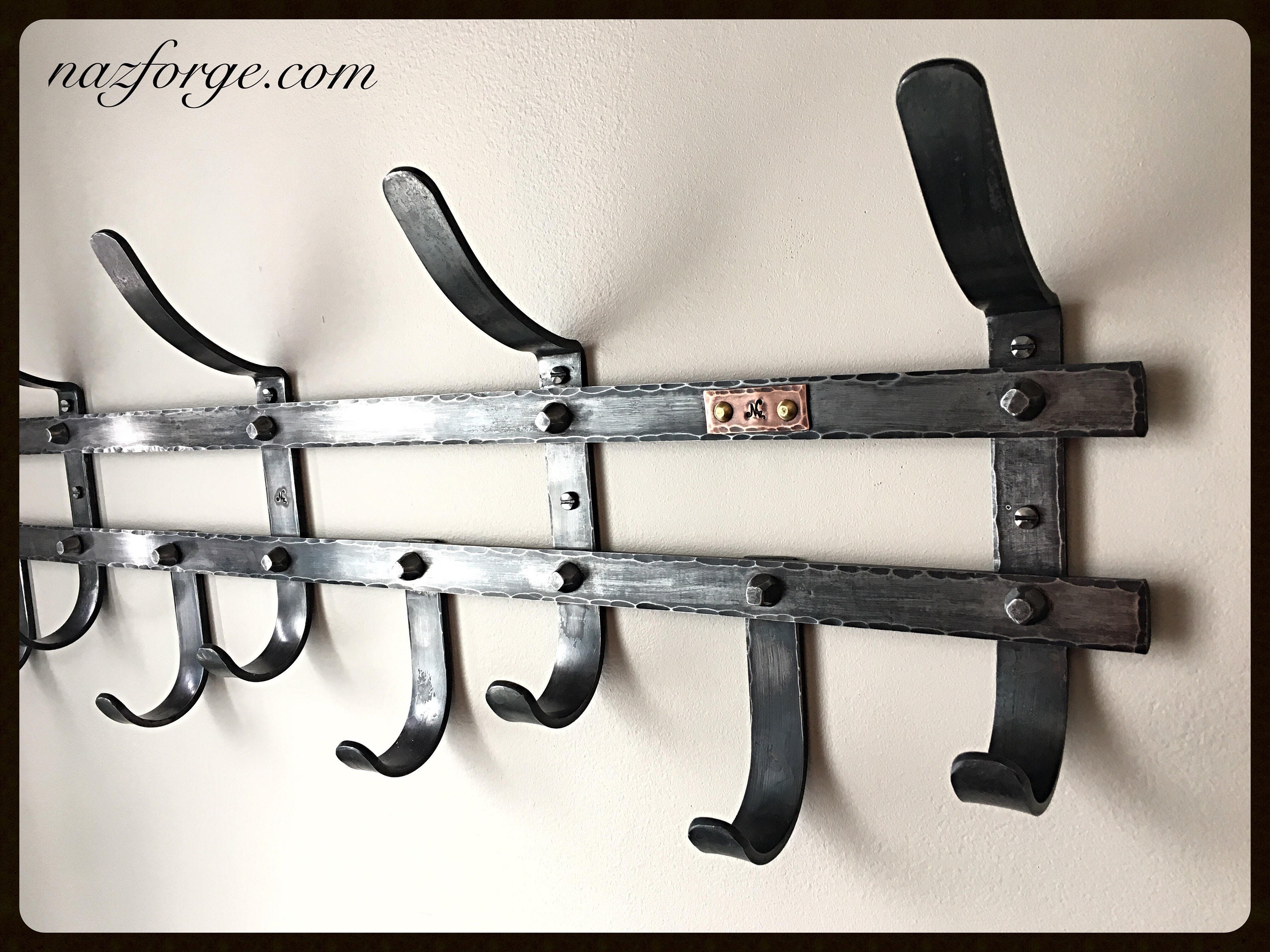 IRON COAT RACK (Hand Forged By a Blacksmith ) - Rustic Hooks - Dark Wax  Protection - by Naz Forge