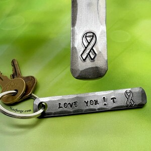 CANCER AWARNESS RIBBON Keychain - Personalization Option Available - Cancer Support - Hand Forged & Signed by Blacksmith Naz - Personalized image 6