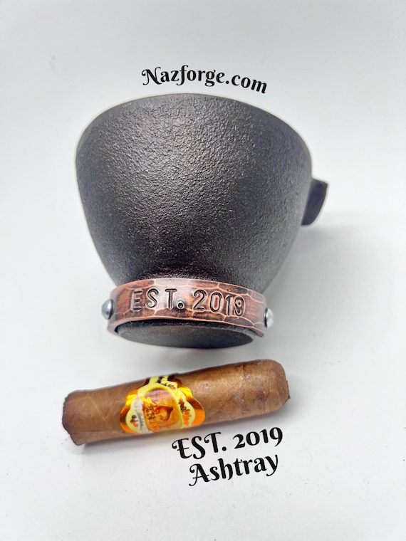 EST.2019 6th Year Iron Anniversary Gift Cigar Ashtray for Husband -3.75 inches Round - Cast Iron Stogie Smoke Accessory,Cigar or Pipe Smoker