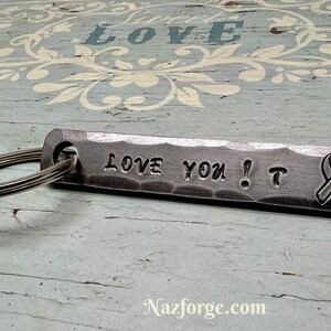 CANCER AWARNESS RIBBON Keychain - Personalization Option Available - Cancer Support - Hand Forged & Signed by Blacksmith Naz - Personalized image 2