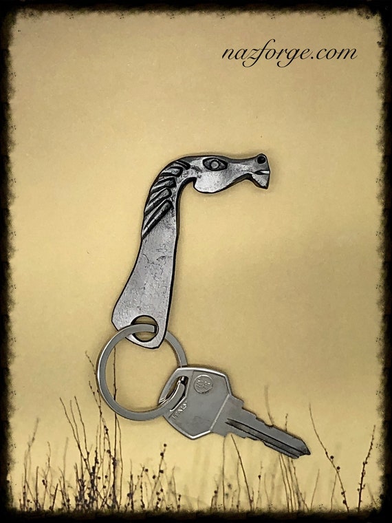 FORGED HORSE HEAD Keychain - Hand Forged and Signed by Blacksmith Naz - Cowboy Cowgirl Equine Custom Gift - Personalization Option Available