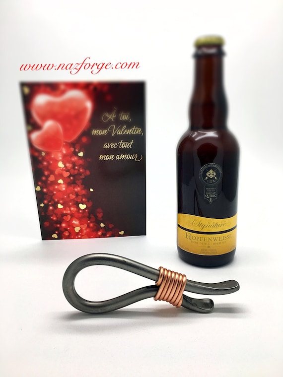 VALENTINE 'S GIFT for MEN - Personalized Bottle Opner Hand Forged and Signed by Blacksmith Naz - Gifts for Him Man Boyfriend Husband Father