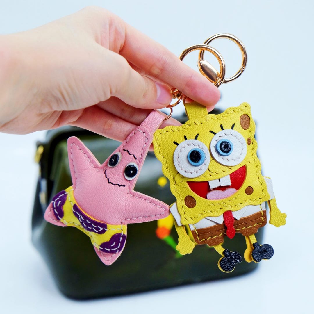 Patrick Keychain Handmade Sheepskin Leather Spongebob & Patrick Star Keychains - Etsy