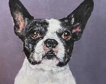 Custom pet portait, Boston Terrier,  Acrylic painting on canvas, 12" x 16”
