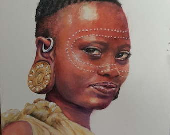 african portraits, Watercolor painting