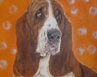 Custom made pet portrait, I will paint a portrait of your pet for you, Basset Hound Painting, Acrylic,