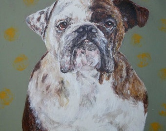 I will paint a portrait of your pet , English Bulldog,  Painting in Acrylic on canvas