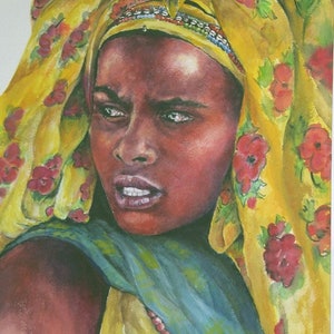Somali woman, watercolor, Art Cards with Envelope, hand signed