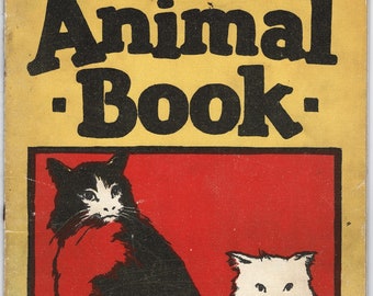 Antique Vintage The Animal Book Woodcuts by H.C. Jensen Whitman c. 1925 Child Color Pictures Graphic Design Art