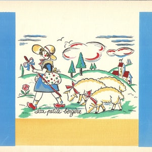 Antique Vintage La Petite Bergere Original Tolmer Paris Color Litho Pochoir Print French Little Shepherdess Children Illustration