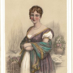 Antique Portrait of Hortense French Color Lithograph 1857 History France Napoleonic Era