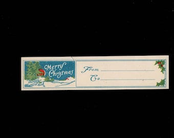 Antique Vintage Moores Fountain Pen Christmas Label Card Holiday Writing Ephemera
