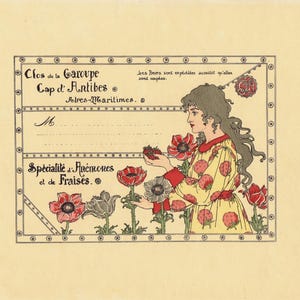 French Art Nouveau Large Flower Fruit Box Label Antique Vintage 19th century France Paper Ephemera