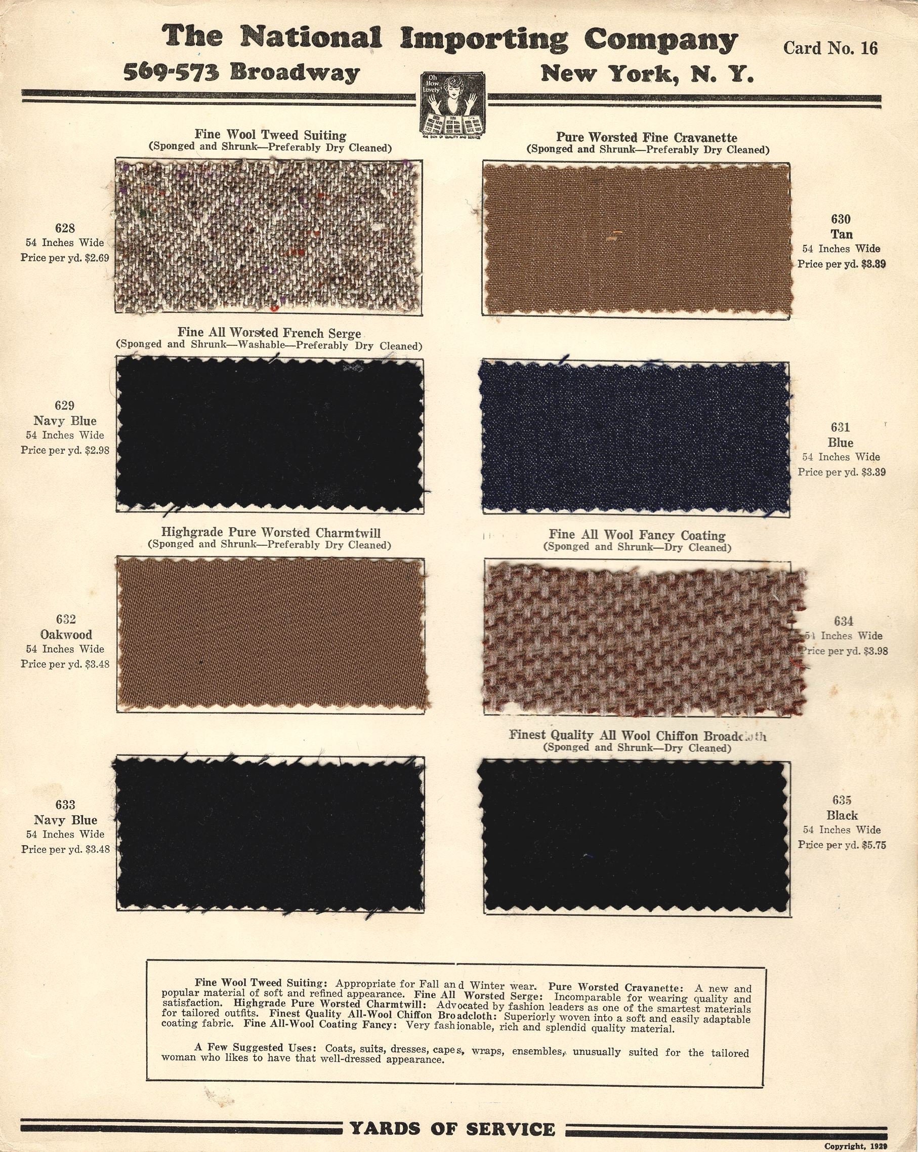 Antique Vintage Fabric Sample Swatches National Importing Co Broadway ...