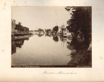 Antique Vintage Two 19thc Middle East Travel Albumen Photographs Alexandria Canal by Fiorello and Latakia Syria History