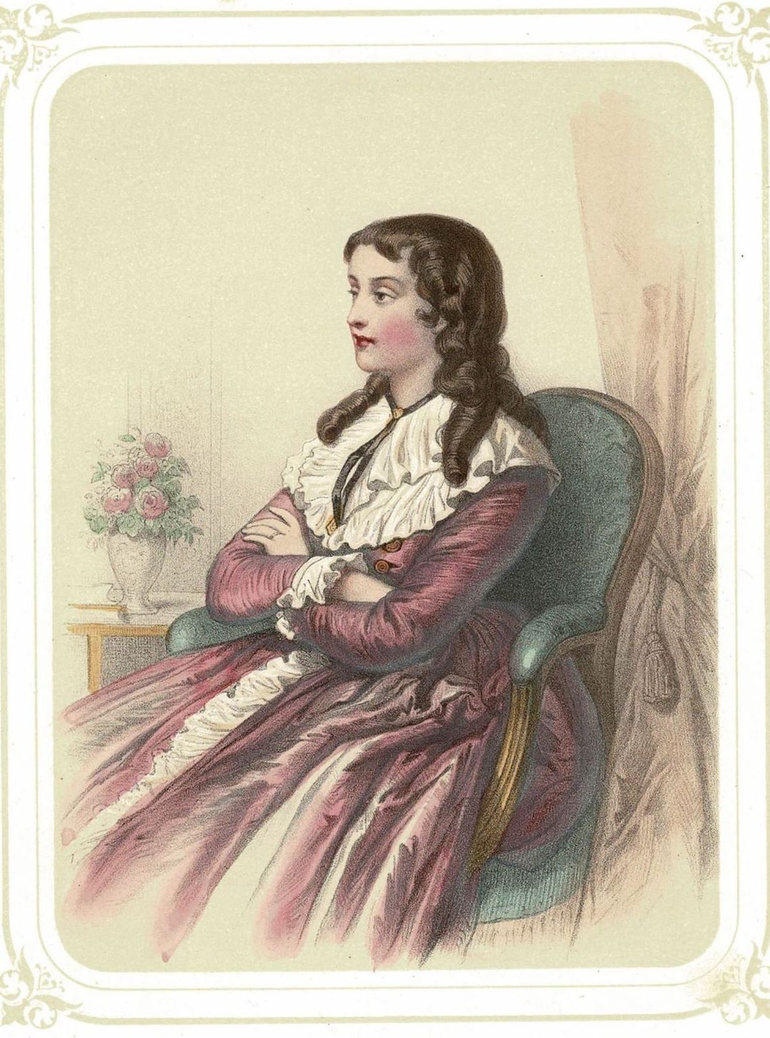 Antique Portrait of Madame Roland French Color Lithograph 1857 History ...